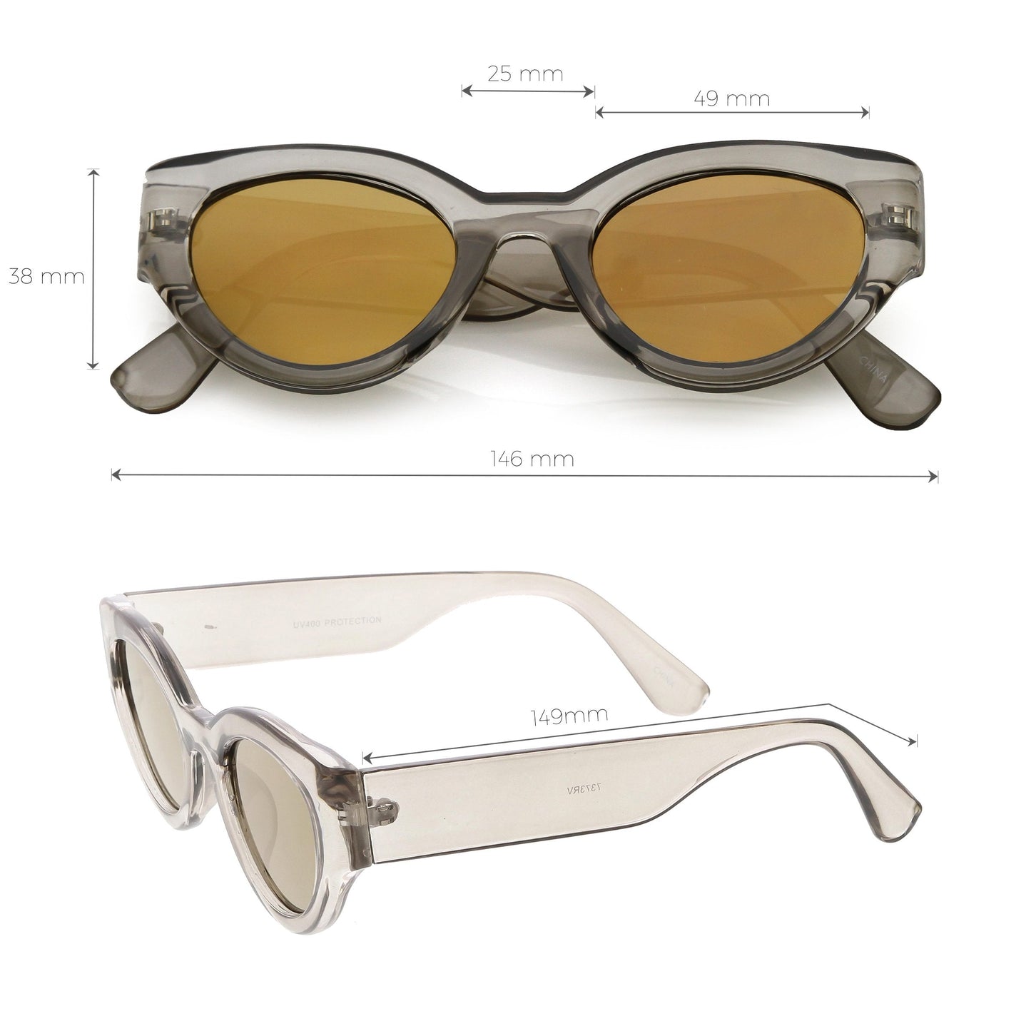 Bold Retro Fashion Oval Mirrored Flat Lens Sunglasses C544