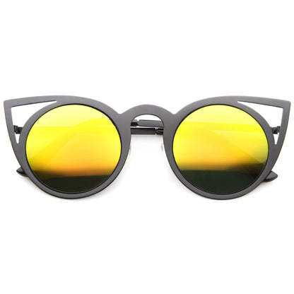 Women's Laser Cut Round Metal Mirror Lens Sunglasses A102