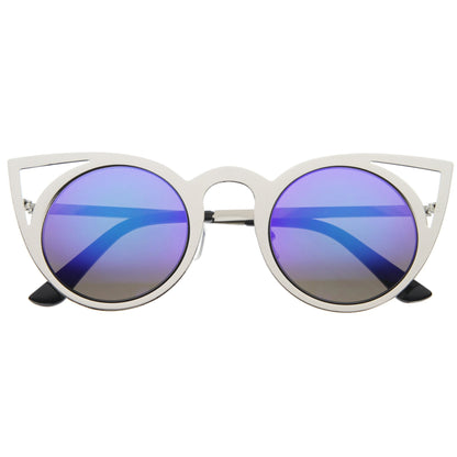 Women's Laser Cut Round Metal Mirror Lens Sunglasses A102