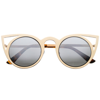 Women's Laser Cut Round Metal Mirror Lens Sunglasses A102