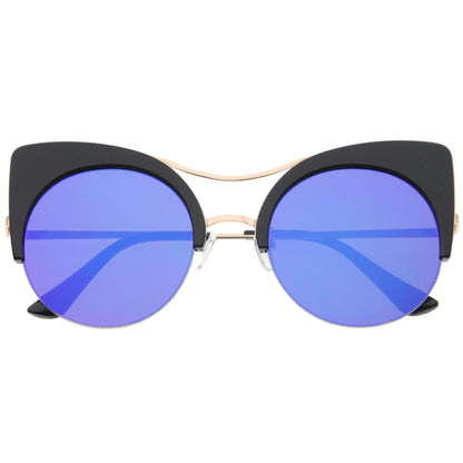 Oversize Flat Lens Round Cat Eye Mirror Lens Sunglasses A175