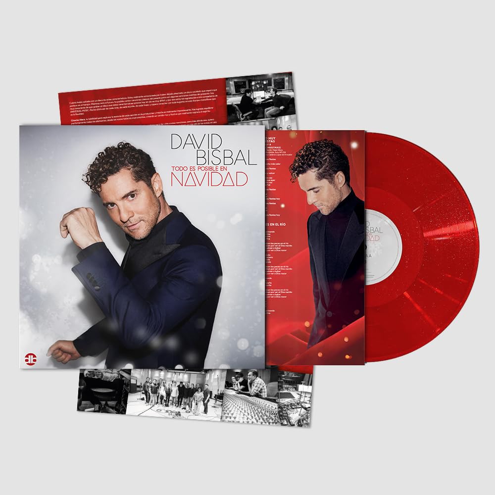 David Bisbal - Todo Es Posible En Navidad - Red Glitter Vinyl [LP] Vinyl Record Album Cover