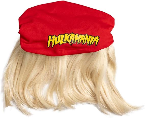 Red 1980s Mania Unisex Halloween Cosplay Costume Accessory Kit (Bandana w/ Wig\Moustache)