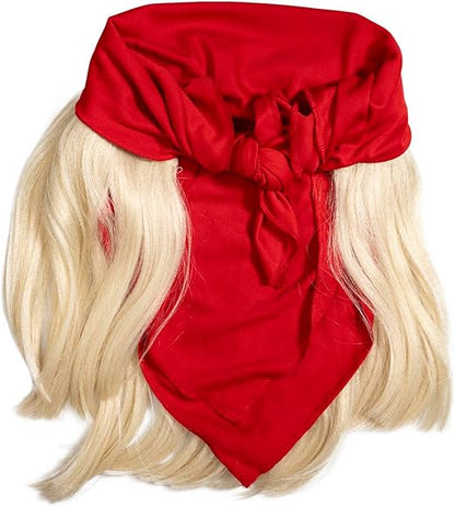 Red 1980s Mania Unisex Halloween Cosplay Costume Accessory Kit (Bandana w/ Wig\Moustache)