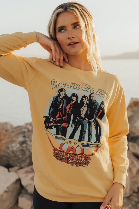 Aerosmith Dream On Upcycle Sweater Mustard Honey