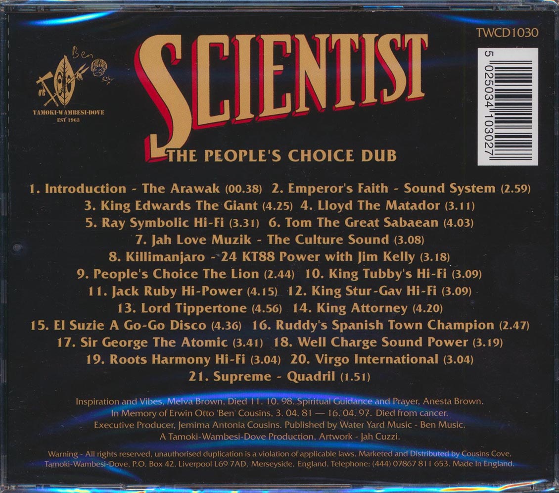 Scientist - The People's Choice Dub (21 tracks) Music CD
