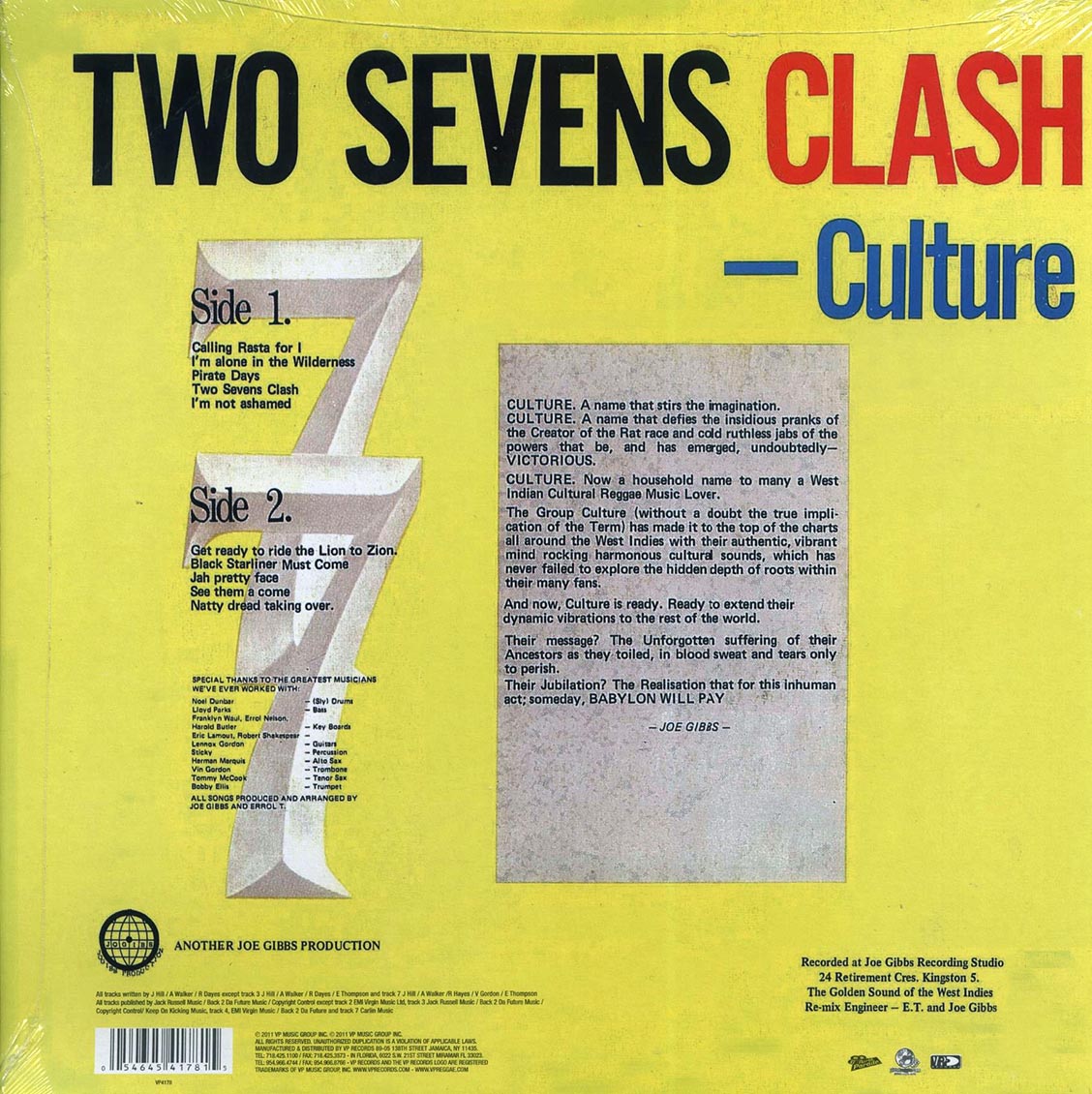 Culture - Two Sevens Clash Vinyl Record