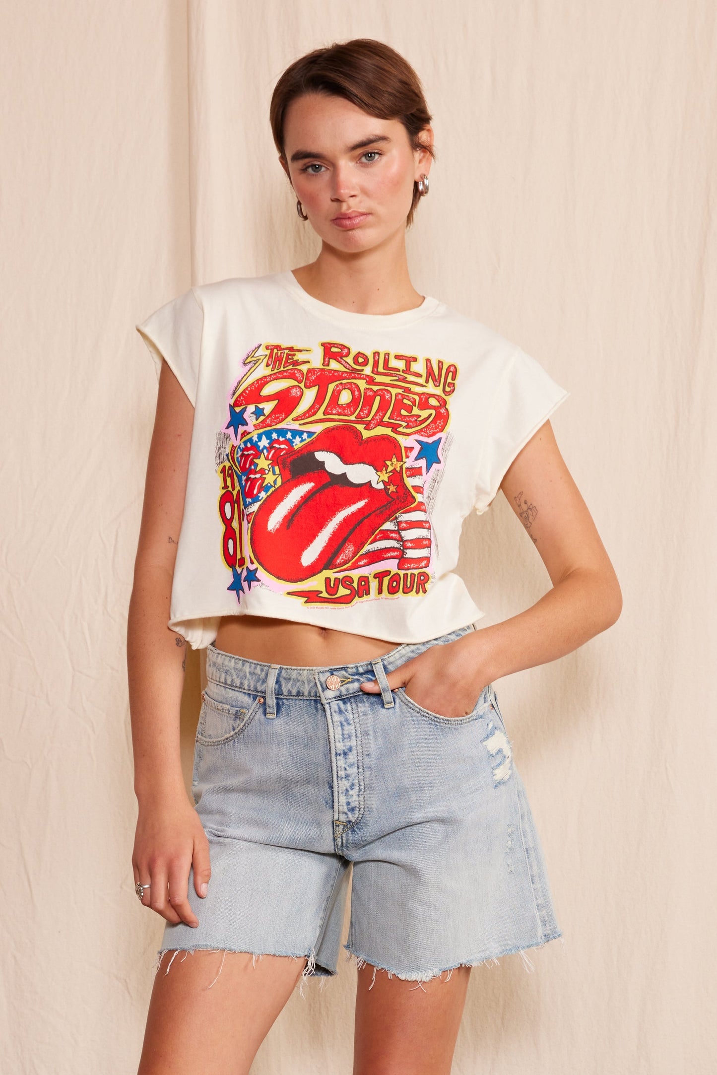 The Rolling Stones '81 Womens Cropped Tee Shirt White