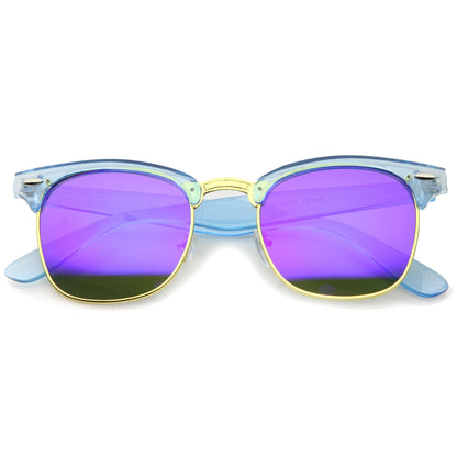 Retro Modern Horned Rim Half Frame Mirrored Lens Sunglasses A031