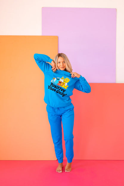 Positive Vibes Sesame Street Womens Sweatshirt Blue