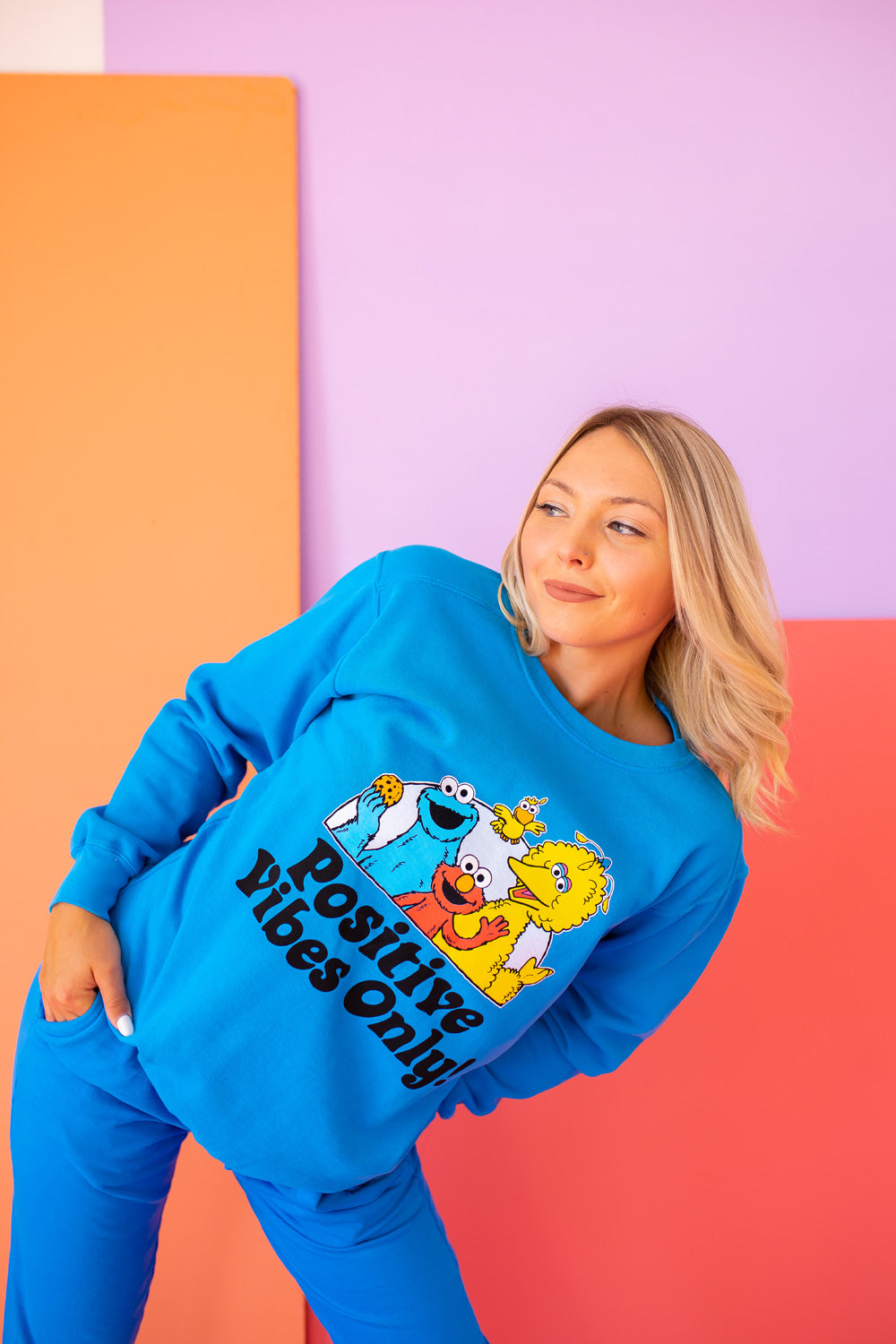 Positive Vibes Sesame Street Womens Sweatshirt Blue