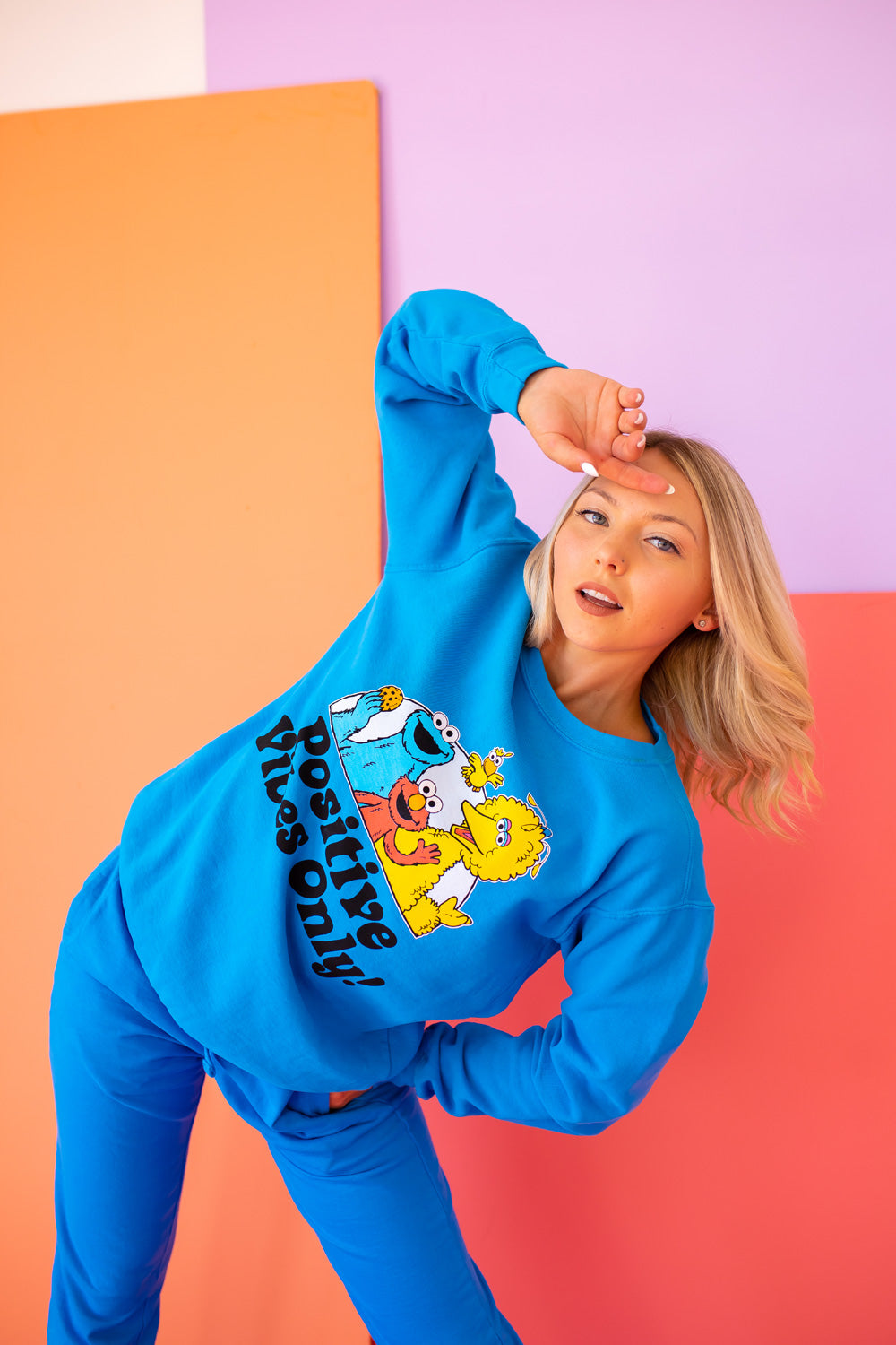 Positive Vibes Sesame Street Womens Sweatshirt Blue