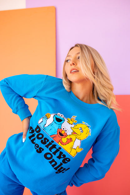 Positive Vibes Sesame Street Womens Sweatshirt Blue