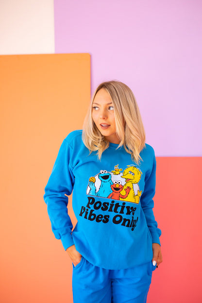 Positive Vibes Sesame Street Womens Sweatshirt Blue