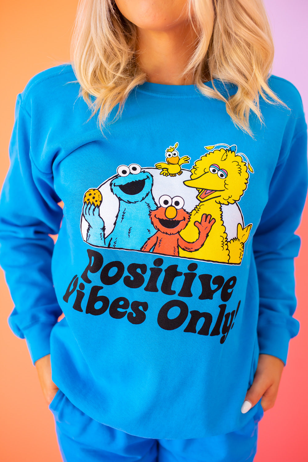 Positive Vibes Sesame Street Womens Sweatshirt Blue