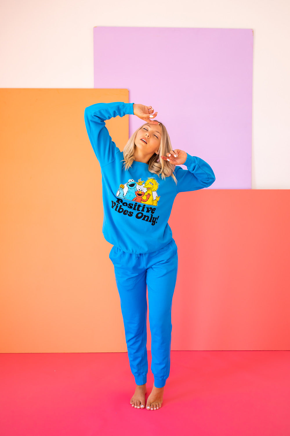 Positive Vibes Sesame Street Womens Sweatshirt Blue