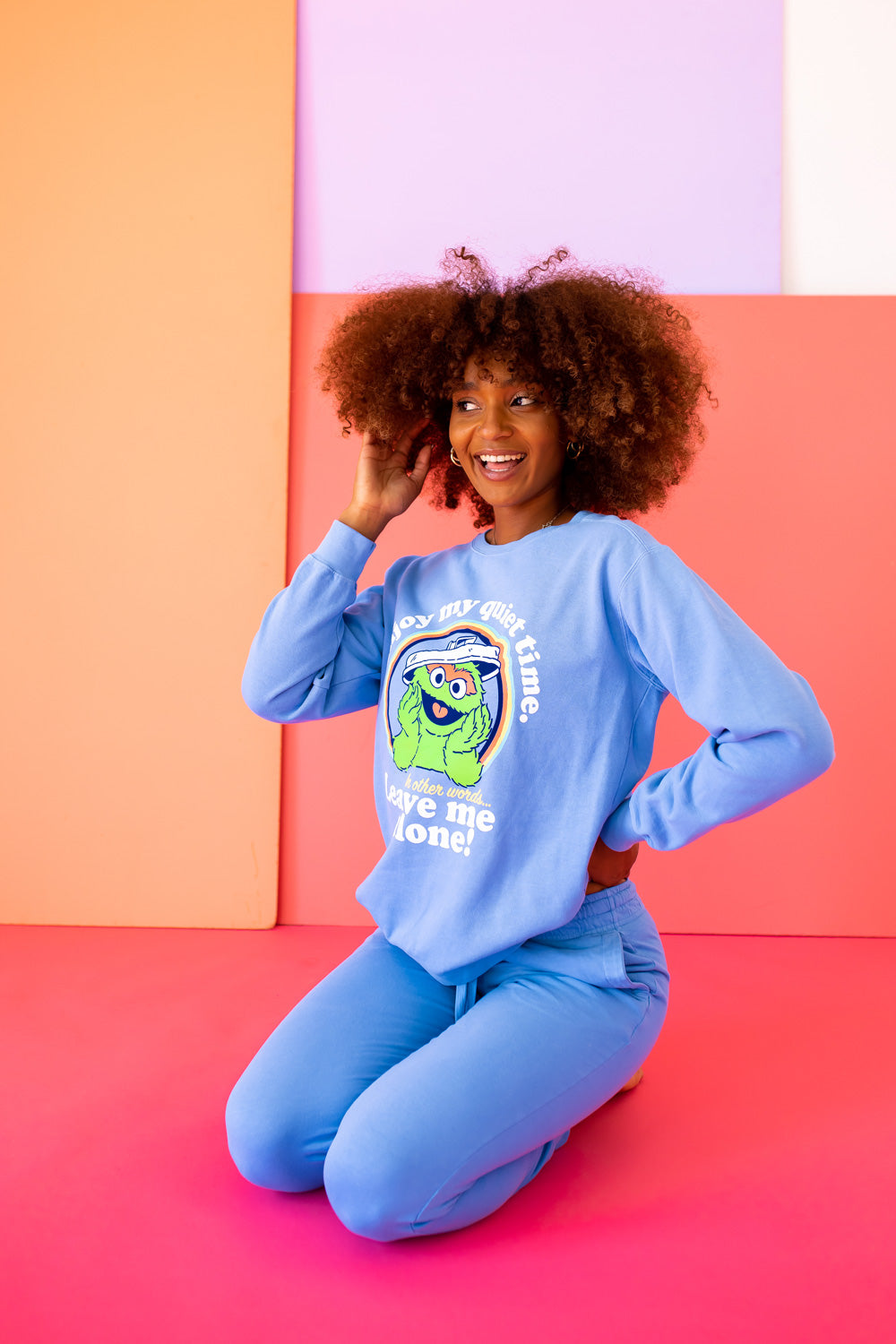 Anti-Social Oscar The Grouch Sesame Street Womens Sweatshirt Blue