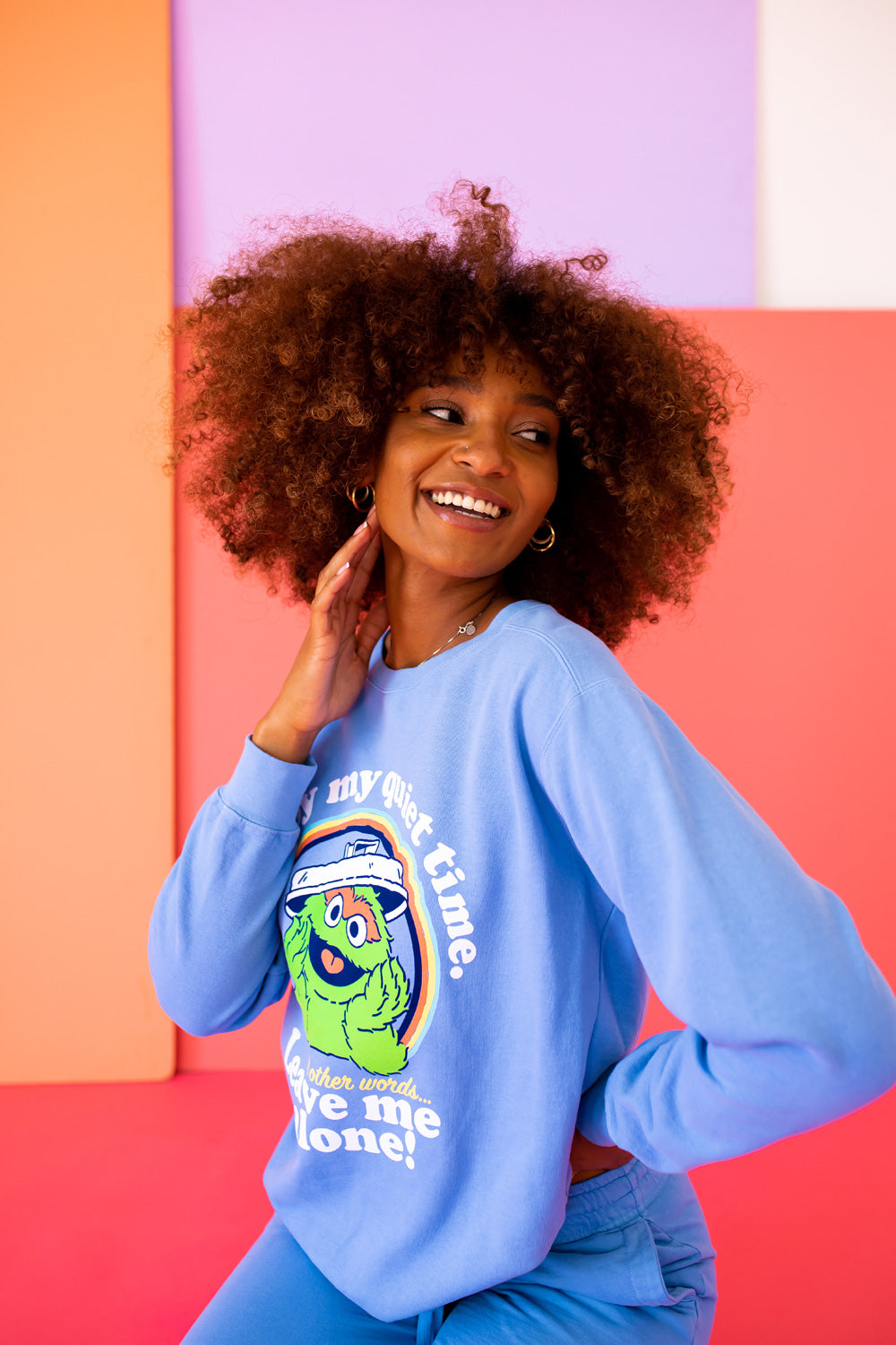 Anti-Social Oscar The Grouch Sesame Street Womens Sweatshirt Blue