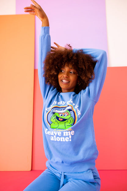 Anti-Social Oscar The Grouch Sesame Street Womens Sweatshirt Blue