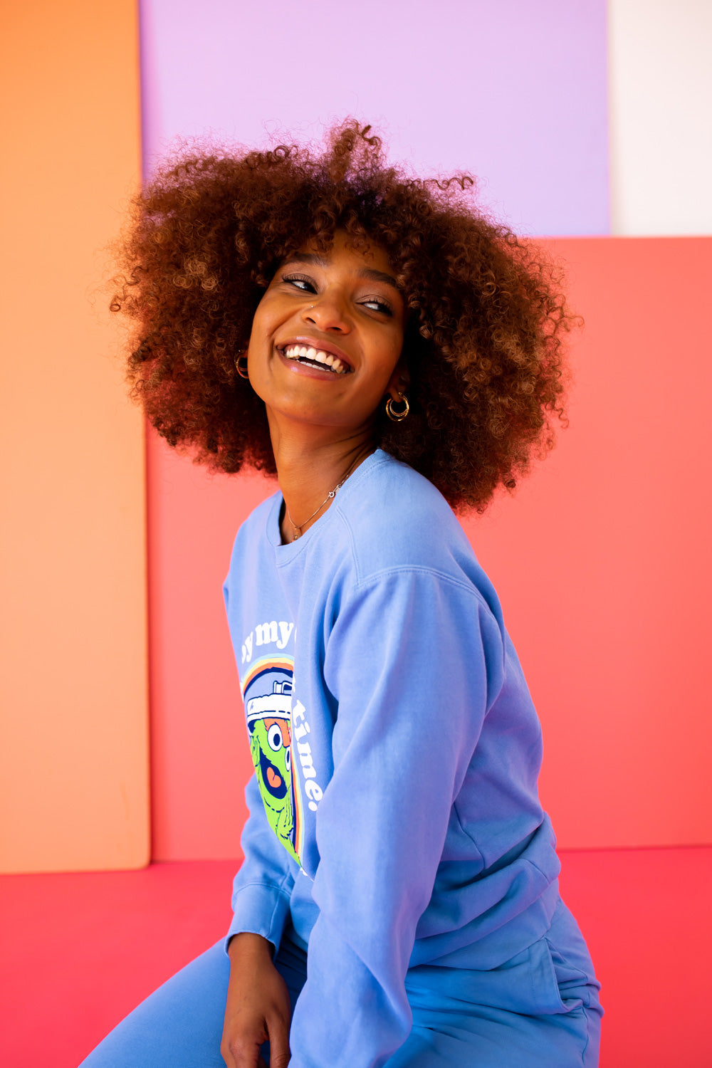 Anti-Social Oscar The Grouch Sesame Street Womens Sweatshirt Blue