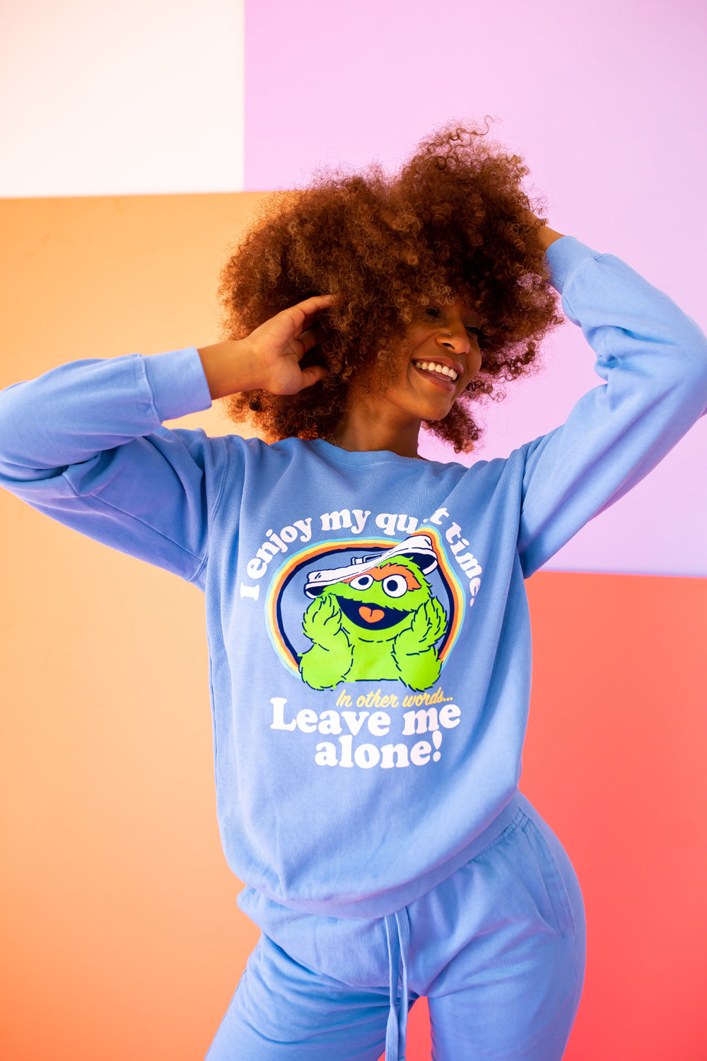 Anti-Social Oscar The Grouch Sesame Street Womens Sweatshirt Blue