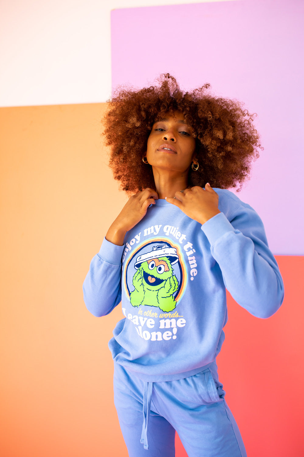 Anti-Social Oscar The Grouch Sesame Street Womens Sweatshirt Blue