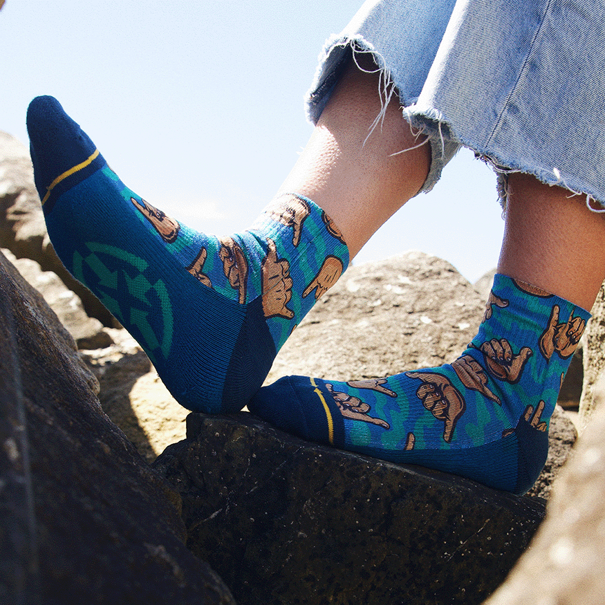 Shaka Quarter Adult Crew Socks With Art By Jimbo Phillips