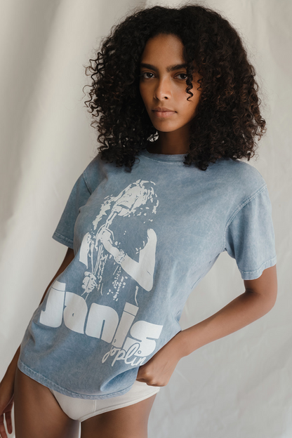Janis Joplin Cry Womens Baby Tee Shirt Blue