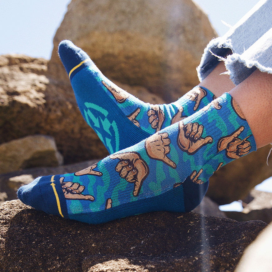 Shaka Quarter Adult Crew Socks With Art By Jimbo Phillips