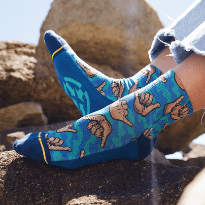 Shaka Quarter Adult Crew Socks With Art By Jimbo Phillips