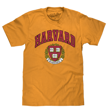 Harvard Veritas Shield College Mens T Shirt Officially Licensed Mustard Yellow