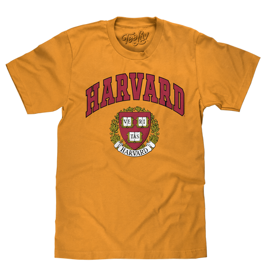 Harvard Veritas Shield College Mens T Shirt Officially Licensed Mustard Yellow