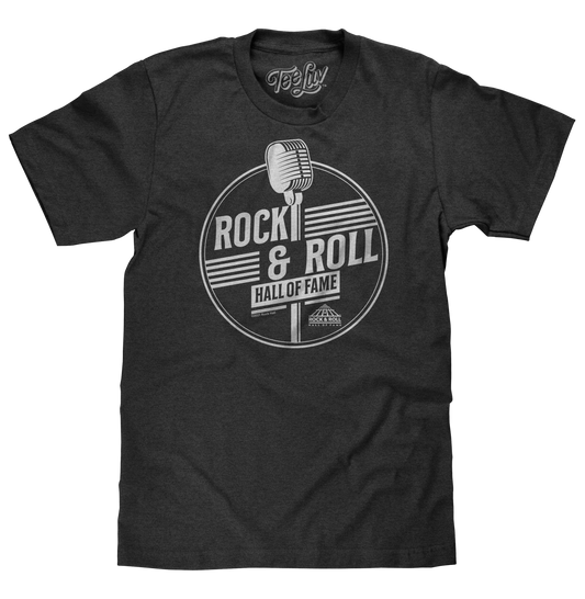 Rock and Roll Hall of Fame Retro Microphone Mens T Shirt Officially Licensed Charcoal Gray Heather