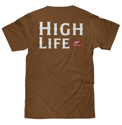 Miller High Life Front and Back Logo Mens T Shirt Officially Licensed Brown Sugar