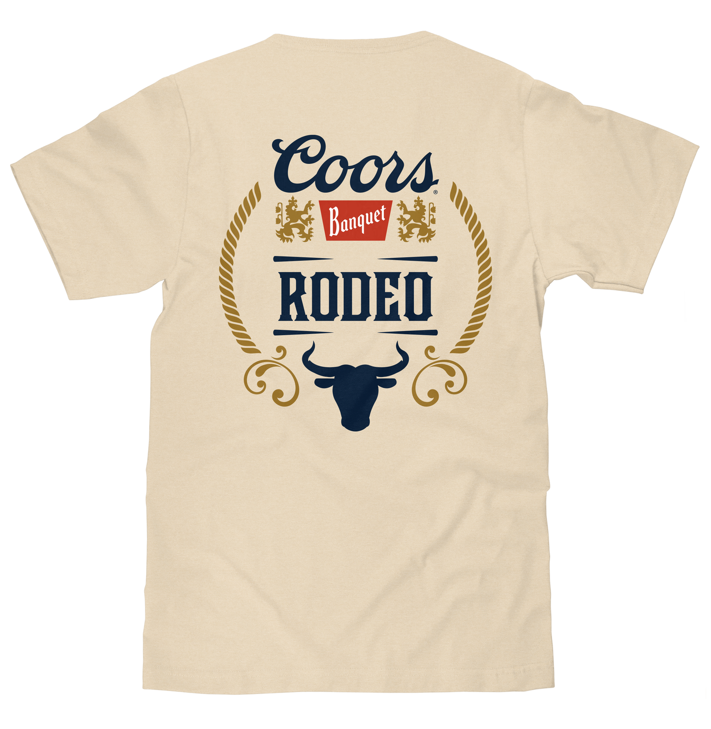 Coors Banquet Rodeo Bull Beer Front and Back Mens T Shirt Officially Licensed Brown Sugar