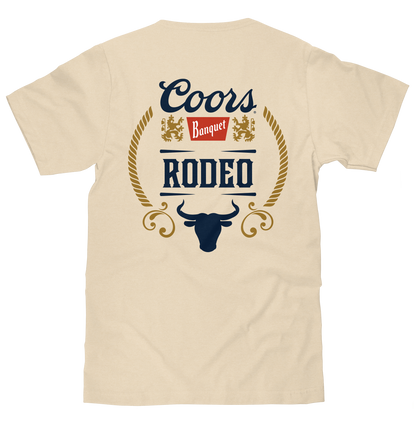 Coors Banquet Rodeo Bull Beer Front and Back Mens T Shirt Officially Licensed Brown Sugar