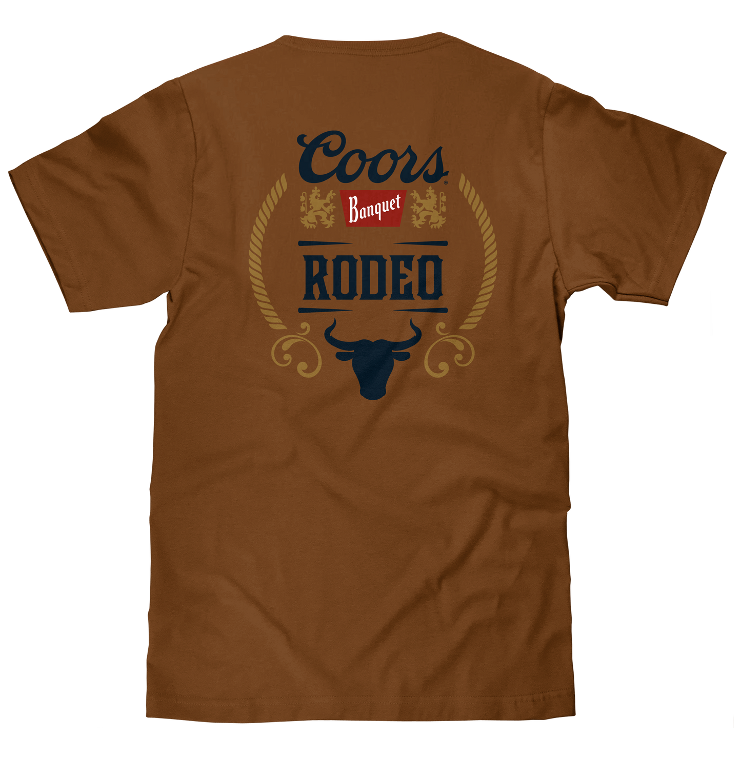 Coors Banquet Rodeo Bull Beer Front and Back Mens T Shirt Officially Licensed Brown Sugar