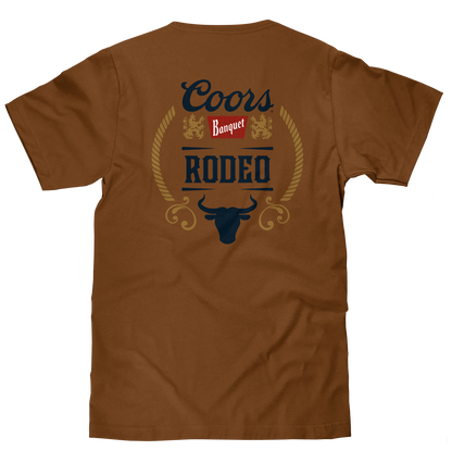Coors Banquet Rodeo Bull Beer Front and Back Mens T Shirt Officially Licensed Brown Sugar