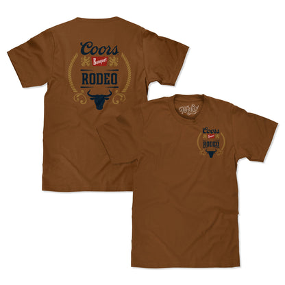 Coors Banquet Rodeo Bull Beer Front and Back Mens T Shirt Officially Licensed Brown Sugar