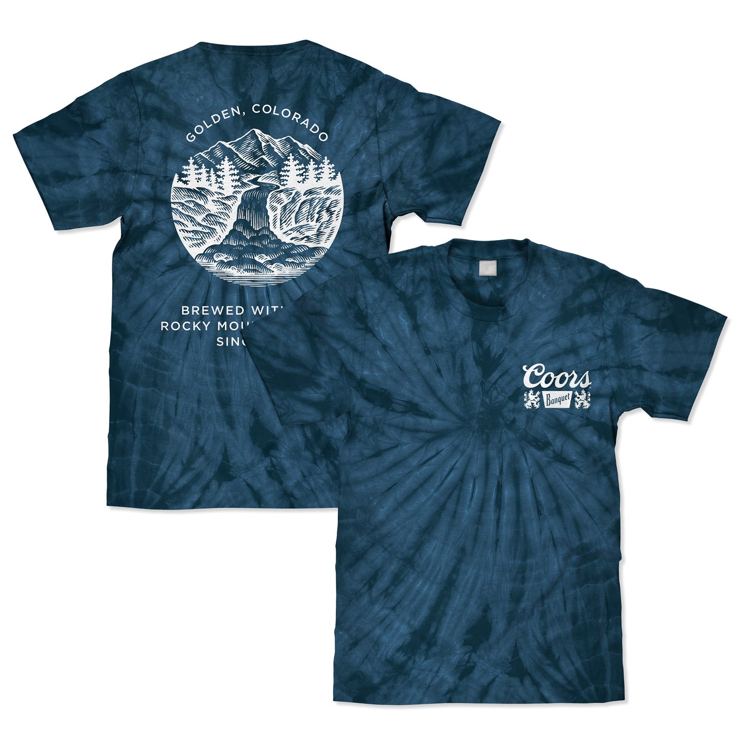 Coors Banquet Beer Logo Mens T Shirt Officially Licensed Navy Spider Tie Dye