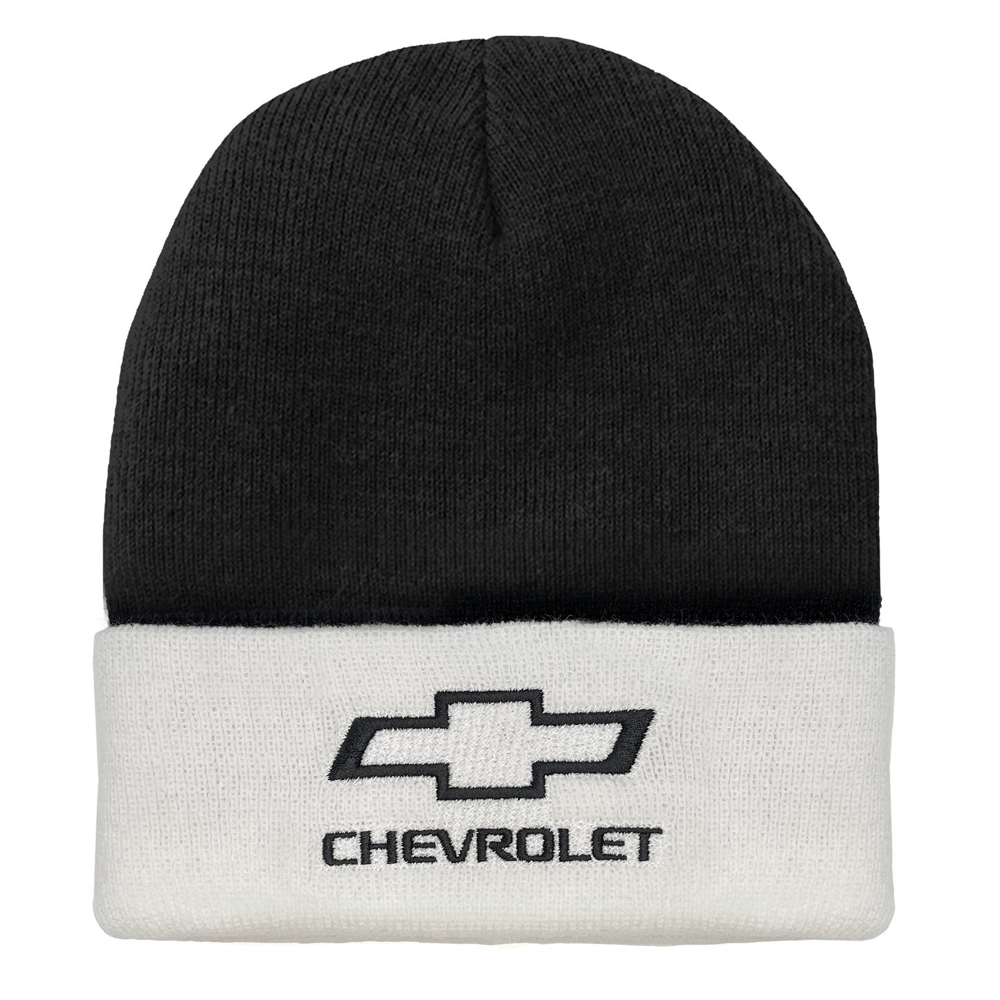 Chevrolet Bowtie Beanie Hat Officially Licensed - White and Black