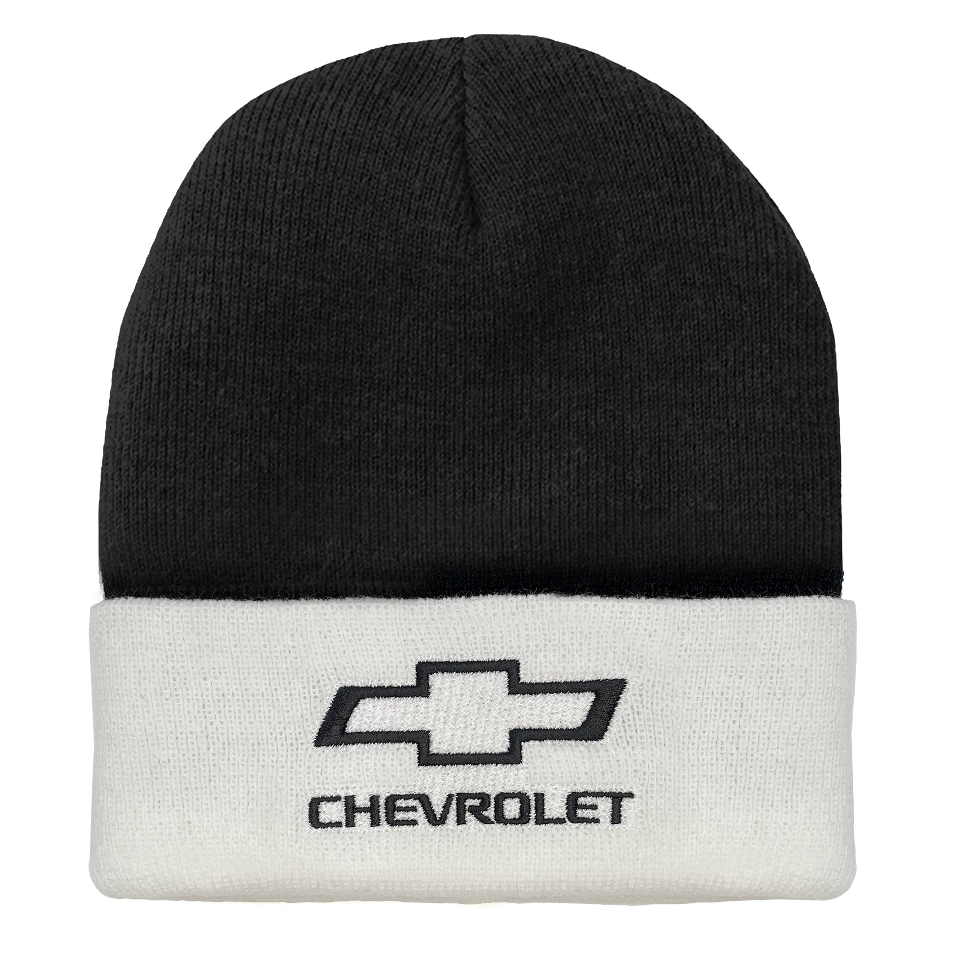 Chevrolet Bowtie Beanie Hat Officially Licensed - White and Black