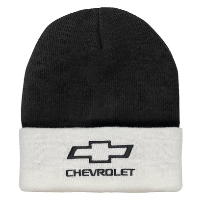Chevrolet Bowtie Beanie Hat Officially Licensed - White and Black