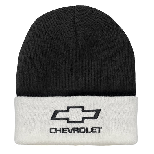 Chevrolet Bowtie Beanie Hat Officially Licensed - White and Black