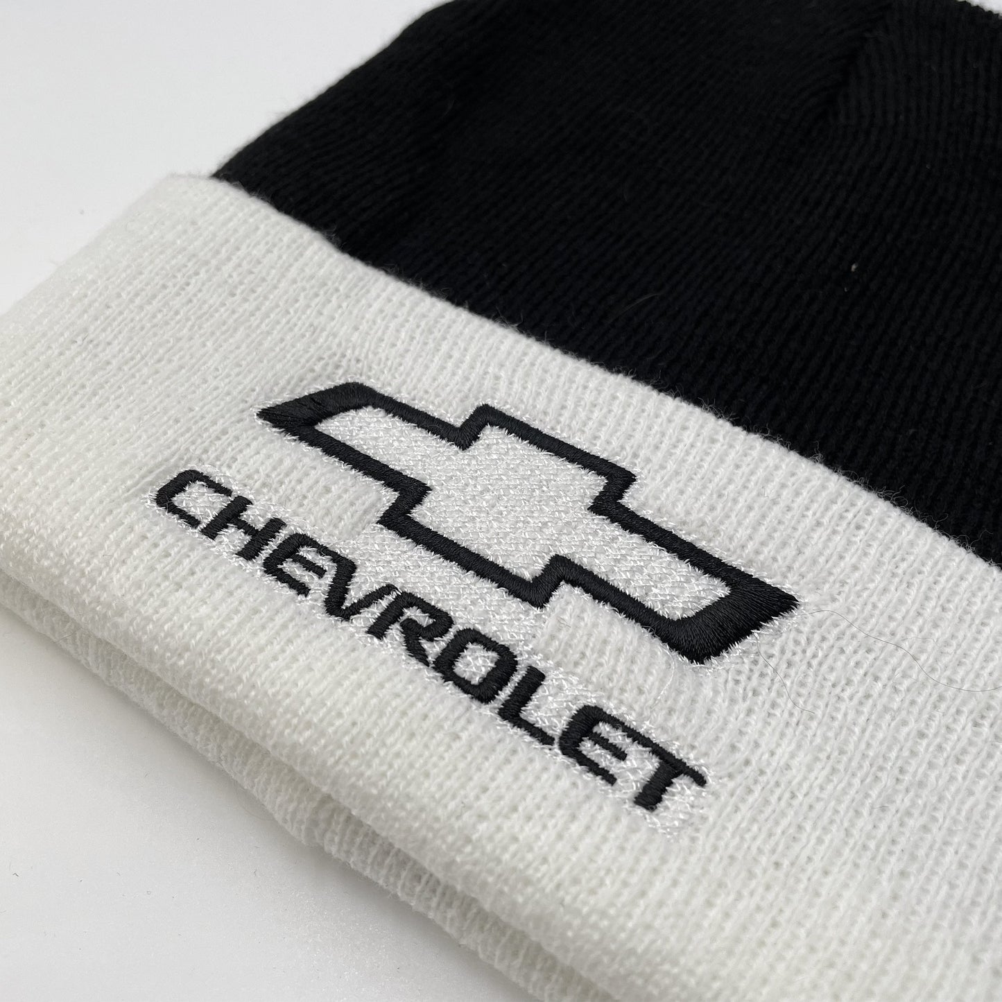 Chevrolet Bowtie Beanie Hat Officially Licensed - White and Black