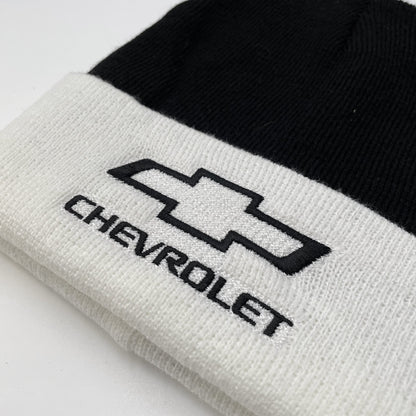 Chevrolet Bowtie Beanie Hat Officially Licensed - White and Black