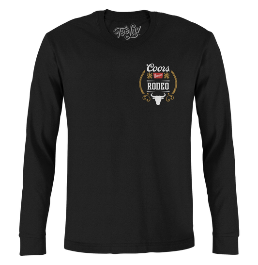 Coors Banquet Beer Rodeo Bull Double Sided Long Sleeve T Shirt Officially Licensed - Black