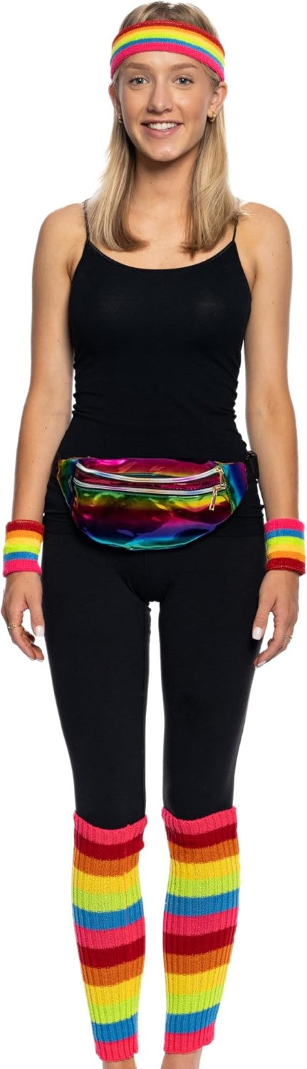 80's Retro Style Women's Aerobics Halloween Costume Cosplay Accessory Set