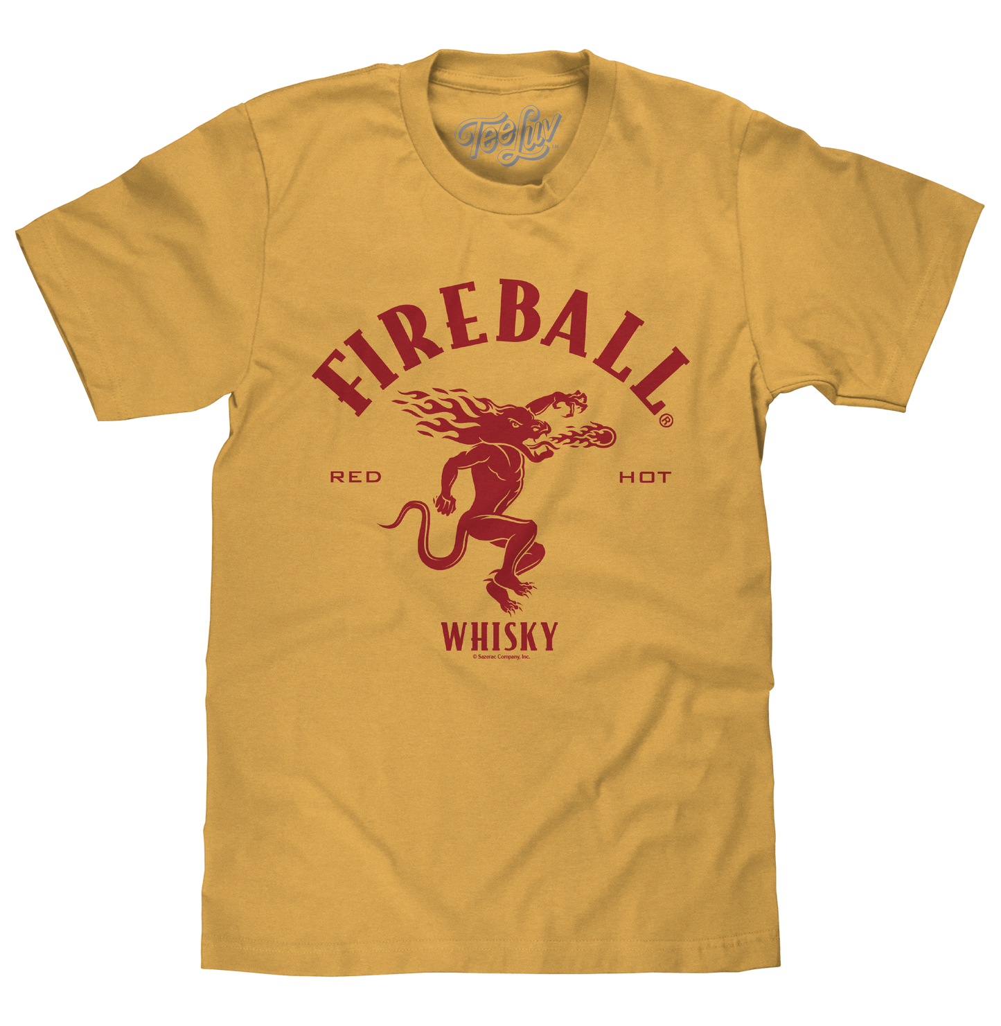 Fireball Whisky Red Hot Dragon Logo Mens T Shirt Officially Licensed Mustard Yellow