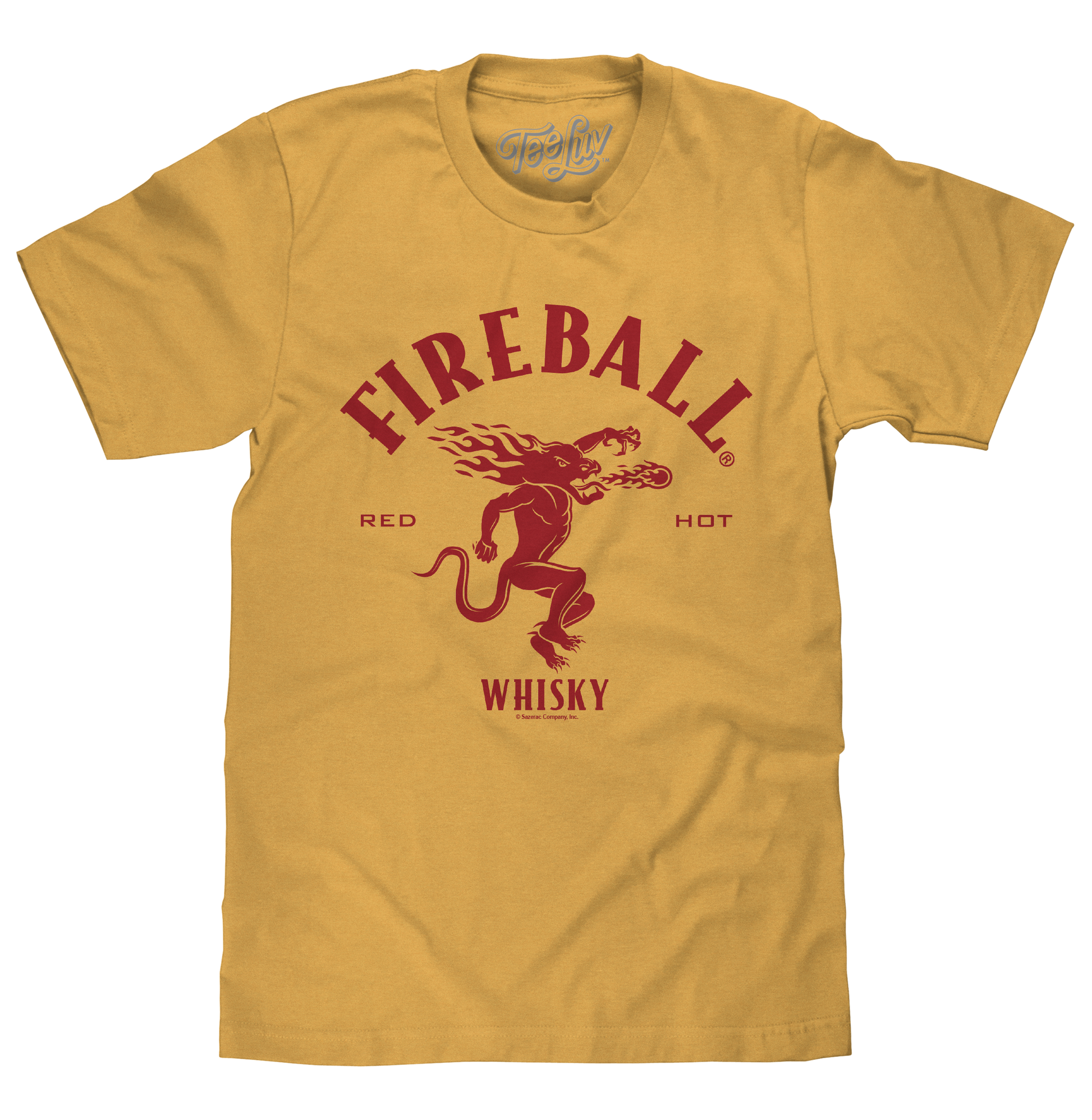Fireball Whisky Red Hot Dragon Logo Mens T Shirt Officially Licensed Mustard Yellow